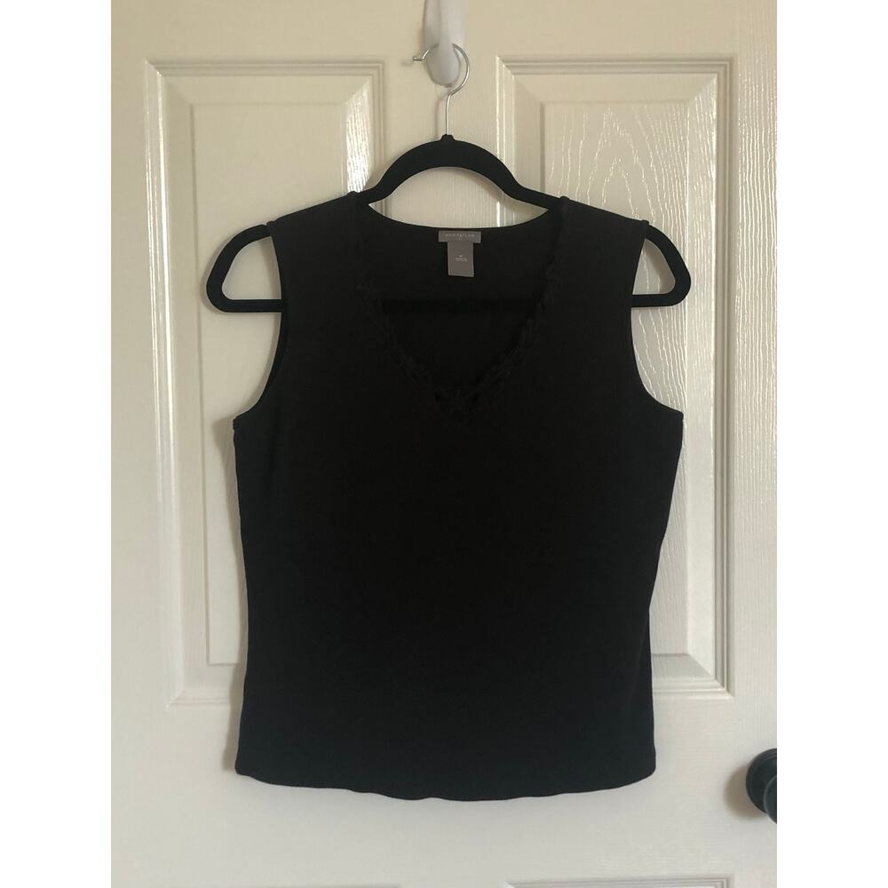Ann Taylor Black Tank with Crochet Detail Work Top Cotton: Medium